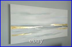Original seascape, canvas painting in gold Foil, White, Grey made to order