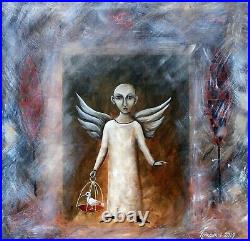 Painting ORIGINAL OIL canvas CONTEMPORARY ART by Pronkin 2019 WHITE BIRD ANGEL