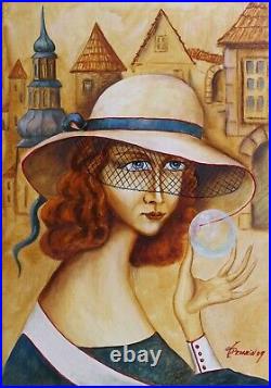 Painting Original oil canvas Modern contemporary Art by Pronkin 2009 white hat