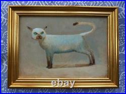 Painting of a white cat with black tail tip ears and nose. Signed Croft