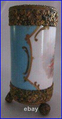Pair French H. P. Cherub Samson Vases Artist Signed Luc Ormolu Trimmed Circa 1900