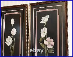 Pair of Original Framed 1980s White and Pink Wild Roses Local Artist Signed Art