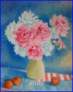 Pink White Garden Peonies Original Oil Painting Canvas 16x20 Hand Painted JSArt