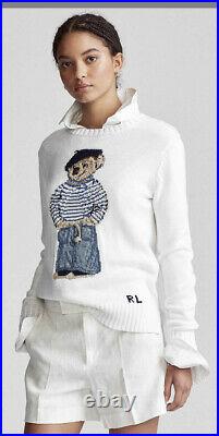 Polo Ralph Lauren Small Teddy Bear White Intarsia RRL French Artist Sweater VTG
