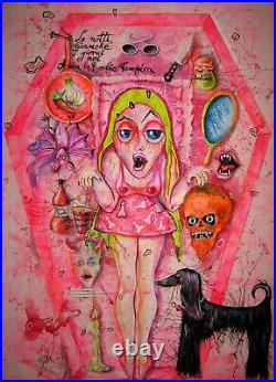 Pop art painting contemporary artist original canvas vampire cartoon comix pink