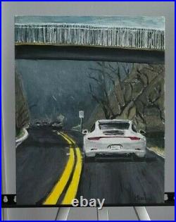 Porsche 911 Carrera GT Original Painting White Sport Car Driving Signed M. Kravt