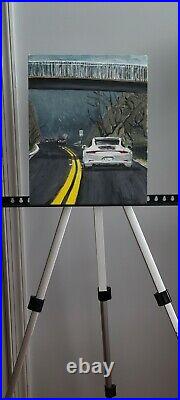 Porsche 911 Carrera GT Original Painting White Sport Car Driving Signed M. Kravt