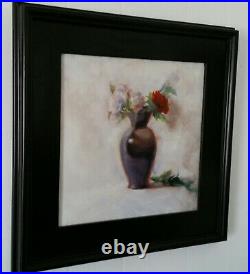 ROSES Original Oil Painting Classic White Still Life 12x12 Realism Black Frame