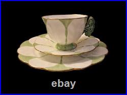 Rare Butterfly Handle Ansley Art Deco Green & White Trio Tea Set Estate Pieces