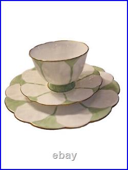 Rare Butterfly Handle Ansley Art Deco Green & White Trio Tea Set Estate Pieces