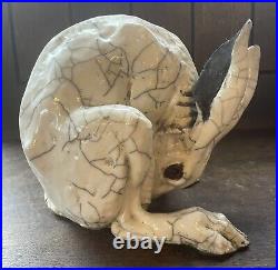 Rare Signed Studio Art Pottery Washing Hare by Potter Sculptor Brian Andrew