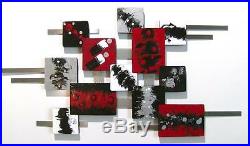 Ravishing Modern Red n Grey Geometric Abstract Art Wall Sculpture 38x20 by Art69