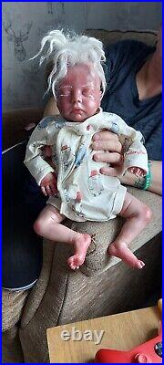 Reborn Baby Doll With White Mohair And White Eyelashes