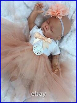 Reborn Doll Heavy Baby Girl Peach Tutu Outfit Closed Eyes Magnetic Dummy Sofia