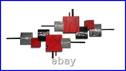 Red Black Modern Abstract Wood Metal Wall Sculpture, Metal wall art, 48x22