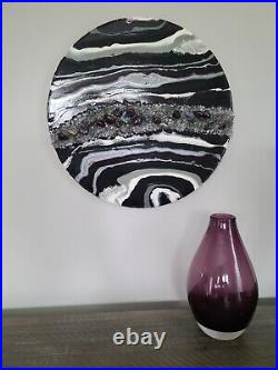 Resin Geode, Wall Art, Handmade, Dark Purple, Gray, White, Silver, Stones