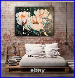 Richter Abstract Original Oil Painting On Canvas 100x80cm White tulips textured