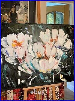 Richter Abstract Original Oil Painting On Canvas 100x80cm White tulips textured