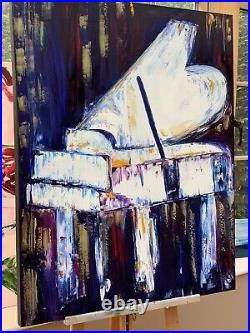 Richter Style Original Abstract Oil Painting Canvas 100x80cm White Grand Piano