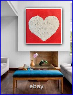 Richter Style Original Abstract Oil Painting On 50x50cm Canvas Pure White Heart