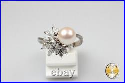 Ring 14 Carat White Gold Pearl Diamonds Gold Ring Women's Ring
