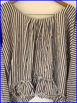 Ritanotiara Bnwot French Ticking Stripe Cotton Artist Shirt Top Blue White Fs
