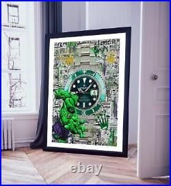 Rolex Hulk Submariner print Watch Wall Art Artwork Marvel poster gift Decor