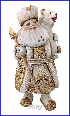 Russian Santa with Polar Bear Wooden Hand Carved Hand Paint Sign by the Artist