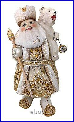 Russian Santa with Polar Bear Wooden Hand Carved Hand Paint Sign by the Artist
