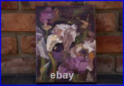 SALE ORIGINAL Oil Canvas PAINTING White Iris, Floral Realist Small Art SALE ORIGINAL Oil Canvas PAINTING White Iris, Floral Realist Small Art
