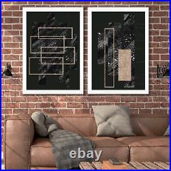 Set of 2 Prints Cosmic Gold Effect Rectangles Pair Wall Art Prints Gift
