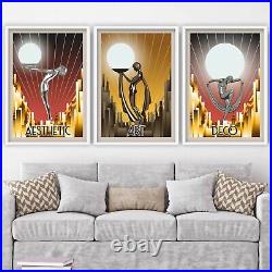 Set of 3 FRAMED ART Deco Globe Women Posters Art Prints Box Frame or Glossy Deco