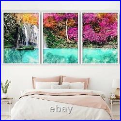 Set of 3 FRAMED Waterfall Blossom Sketch Forest Botanical Wall Art Picture