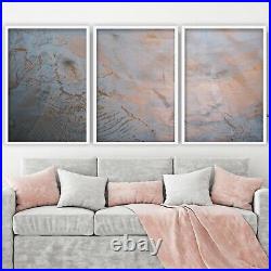 Set of 3 Framed ABSTRACT Copper Grey Wall Art Print Picture Contemporary Print