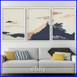 Set of 3 Framed ABSTRACT Japanese Mountains Contemporary Wall Art Print Gift