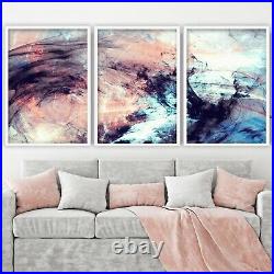Set of 3 Framed ABSTRACT Purple Pink and Blue Contemporary Wall Art Print Gift
