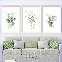 Set of 3 Framed Botanical Herbal Art Prints Green Hand Drawn Pictures Wall Art