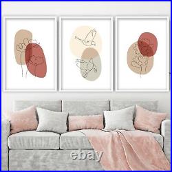 Set of 3 Framed Line Art Birds and Flowers Pictures Wall Art Gift Prints