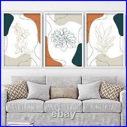 Set of 3 Framed Line Art Floral Pictures Terracotta Green Wall Art Gift Prints