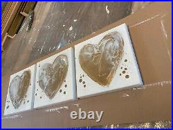 Set of 3 Textured Heart Canvas Paintings in White & Gold Kerry Bowler Artist