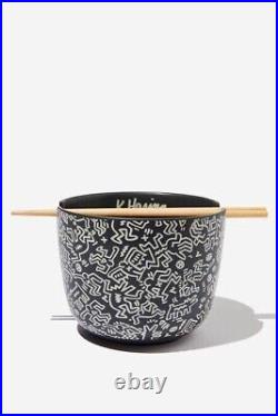 Set of 4 KEITH HARING ARTIST'GRAFFITI' RAMEN BOWL & CHOPSTICKS