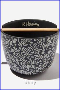 Set of 4 KEITH HARING ARTIST'GRAFFITI' RAMEN BOWL & CHOPSTICKS