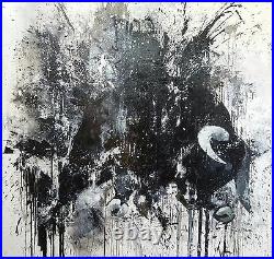 Shai-Yossef- extra extra large-oil-painting bull animals black and white wild