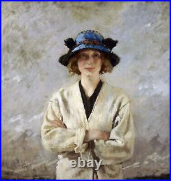 Sir William Orpen Girl In Blue Hat portrait irish artist Grey Artwork Quality