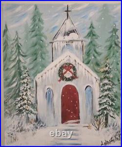 Snowy Winter Church art original painting spiritual mountains