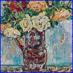 Still Life Oil painting Roses White Red Jug IMPRESSIONISM from UKRAINE