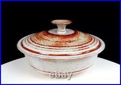 Studio Art Pottery Artist Signed Red And White Wheel Thrown 4 1/2 Lidded Pot