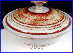 Studio Art Pottery Artist Signed Red And White Wheel Thrown 4 1/2 Lidded Pot