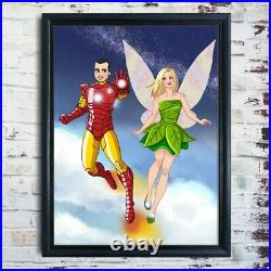 Superhero Couples Drawing Personalised Cartoon Portrait Gift For Couple Disney