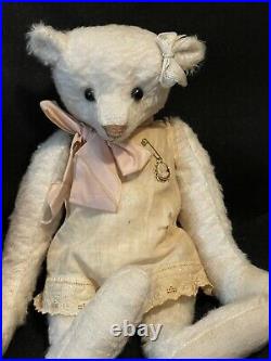 Sweet Rose White Bear In Linen Romper by Susanne Tauber